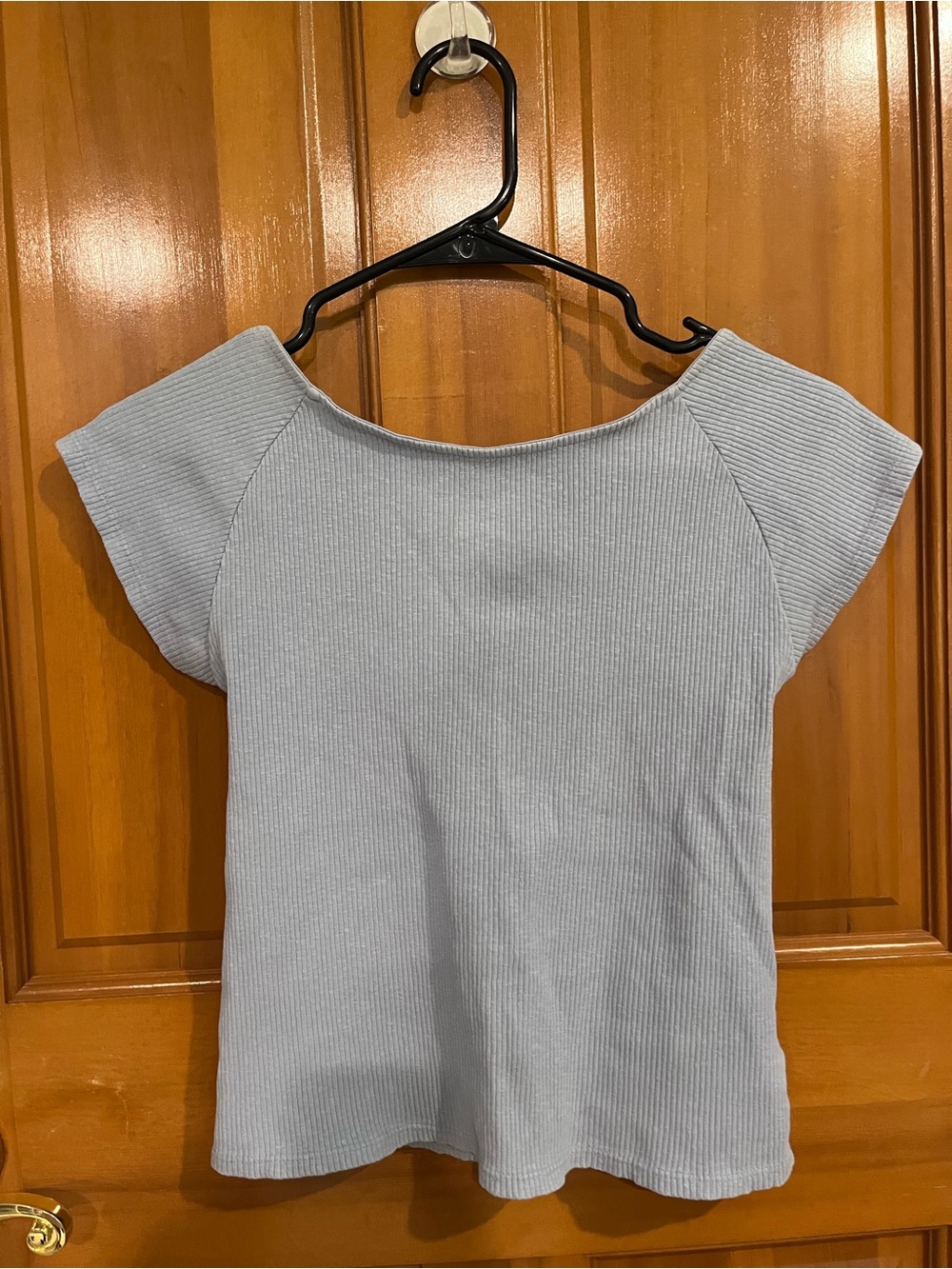 aerie Ribbed Boatneck Short Sleeve Top - Light Blue